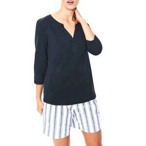 Boden Womens The Cotton Notch Tee Navy Blue 3/4 Sleeve V-Neck Shirt Size Small
